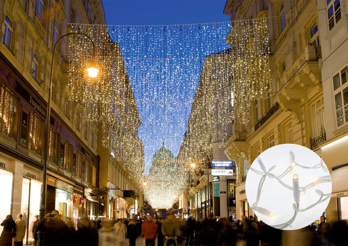 Blachere - Rideau éco-lumière led-230V-2mx7m 750 led blanc chaud fixe-câble caoutchou blanc