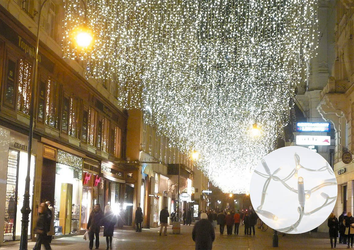 Blachere - 315 led blanc chaud + 45 flash blanc pur-15 descentes -fixe-câble caoutch blanc