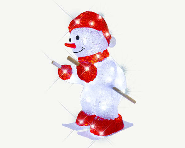 Blachere - Motif acrylique BONHOMME DE NEIGE SKIEUR 4,5V - 48 LED blanc pur + 12 Flash