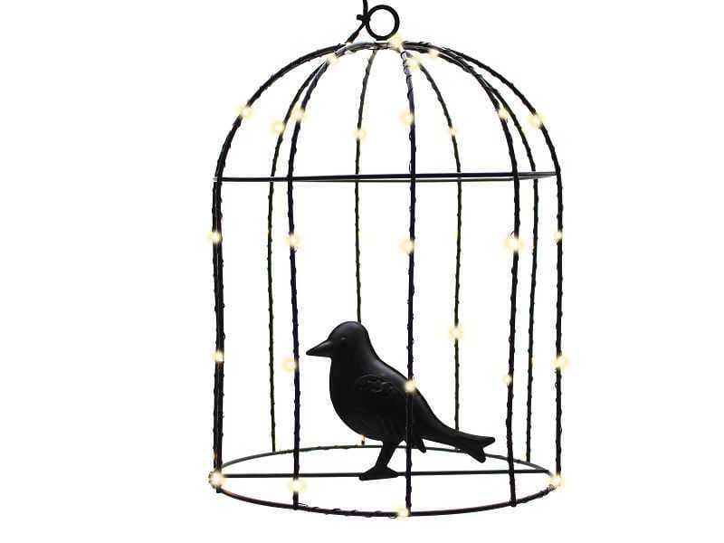 Blachere - CAGE OISEAUX MeTALLIQUE MICROLED3,2V D21,5cm x H31cm 50 micro LED blc chd fixe
