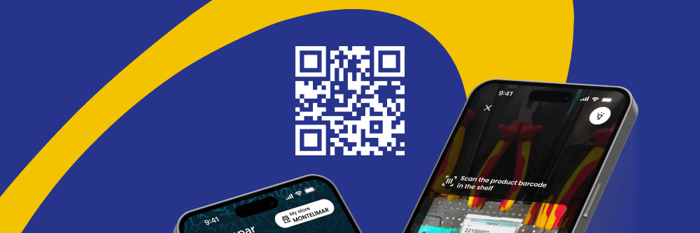Image montrant l'interface utilisateur de l'application Sonepar sur un smartphone avec QR Code au centre pour le téléchargement