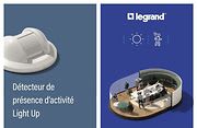 Visuel avec à droite une maquette d'une salle de réunion et à gauche un détecteur de présence d'activité Light Up