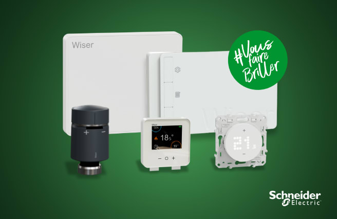 Produits wiser Schneider Electric sur fond vert